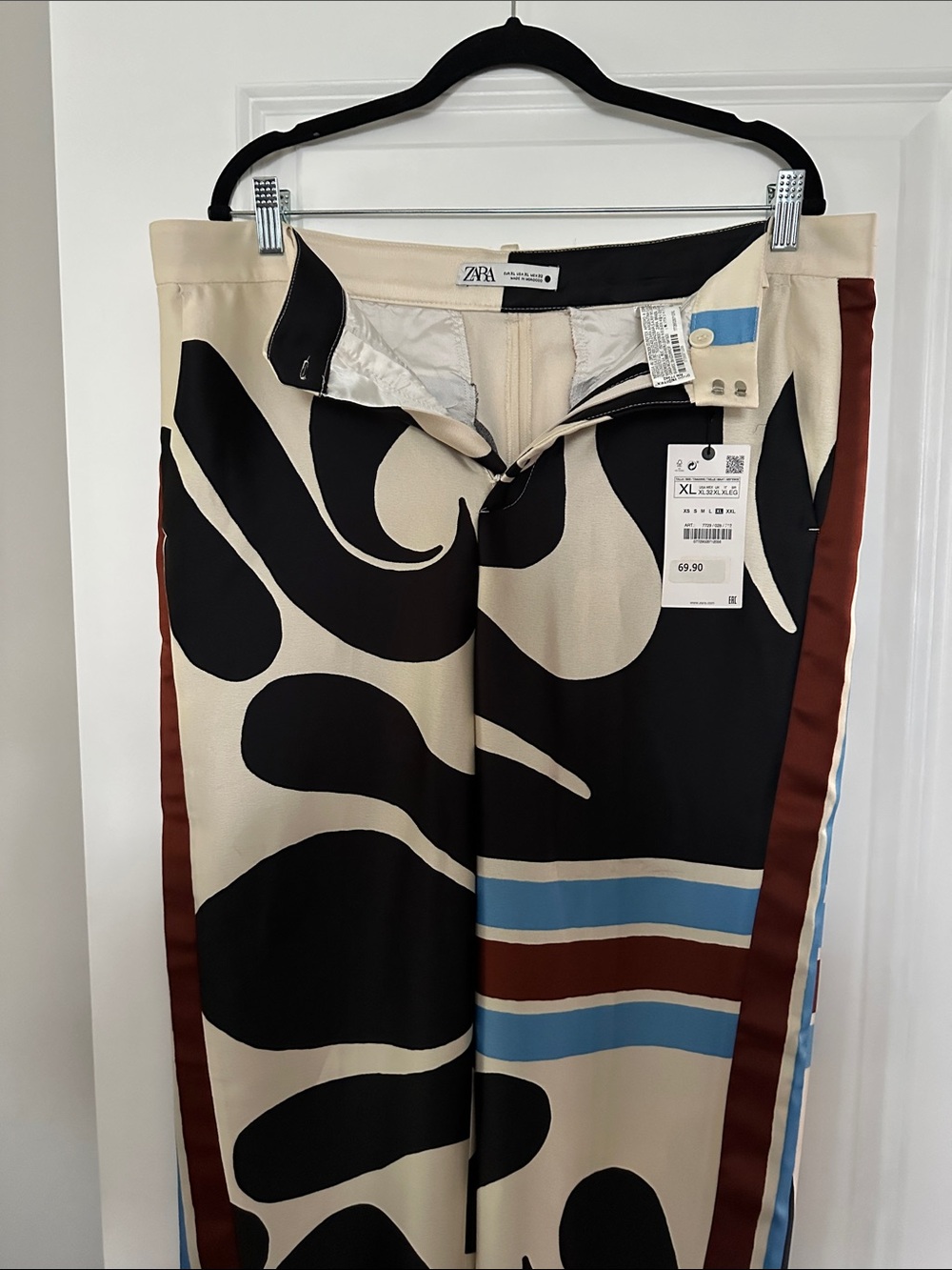 Zara Women's Cream, Black & Brown Wide-Leg Patterned Jeans